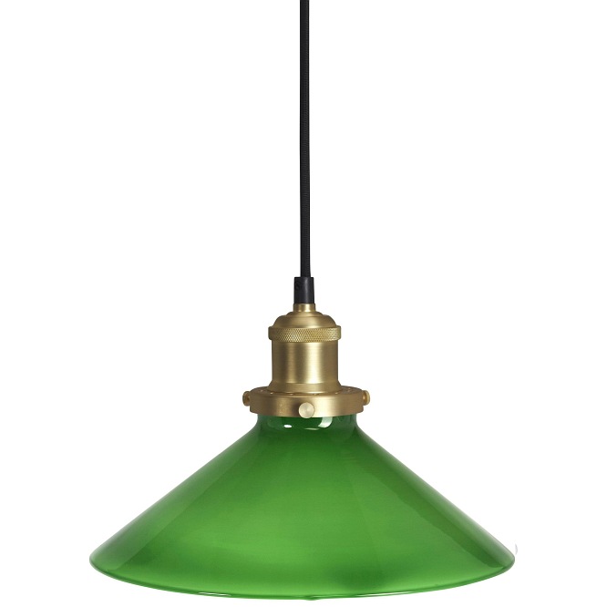 Szklana lampa wisząca stożek August zielona 25cm